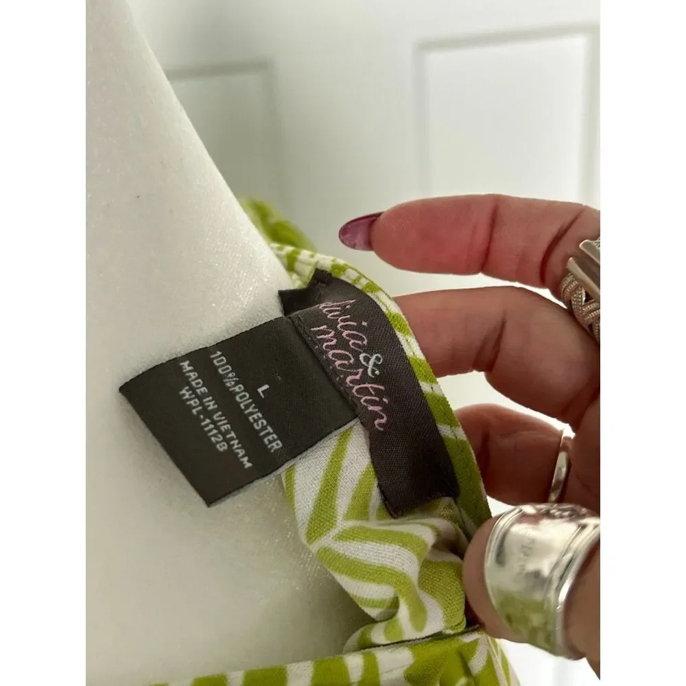 Olivia and Martin Tropical Palm Print Blouse, Size L, Green and White - Picture 2 of 5